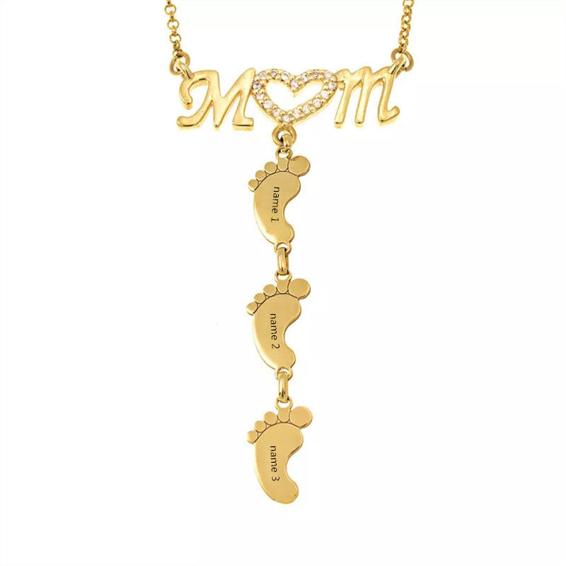 Baby Feet Crystal Pendant Mom Necklace