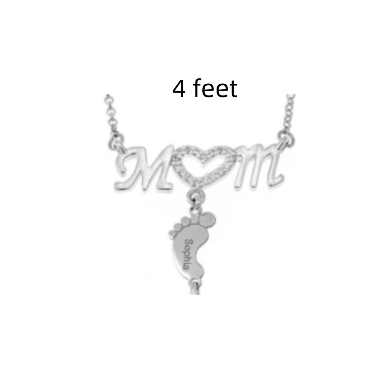 Baby Feet Crystal Pendant Mom Necklace