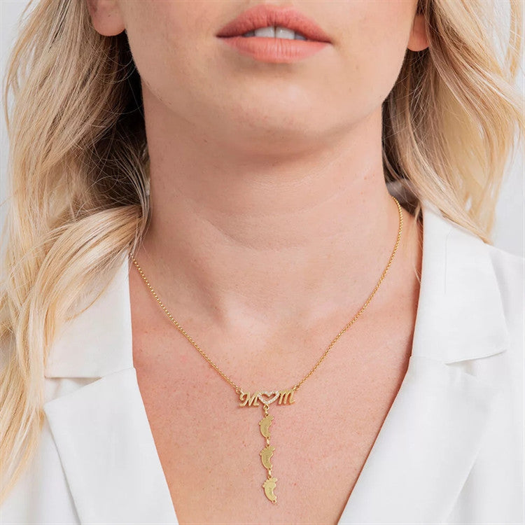 Baby Feet Crystal Pendant Mom Necklace