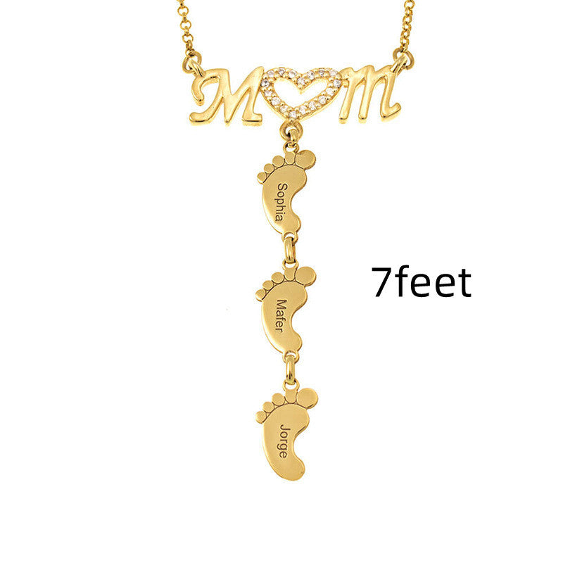 Baby Feet Crystal Pendant Mom Necklace