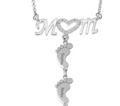 Baby Feet Crystal Pendant Mom Necklace