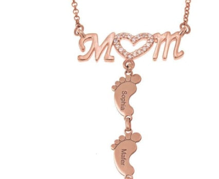 Baby Feet Crystal Pendant Mom Necklace