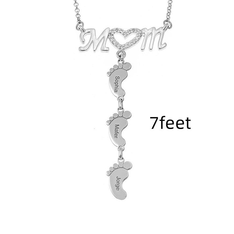 Baby Feet Crystal Pendant Mom Necklace