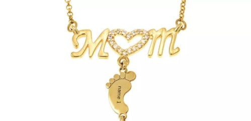 Baby Feet Crystal Pendant Mom Necklace